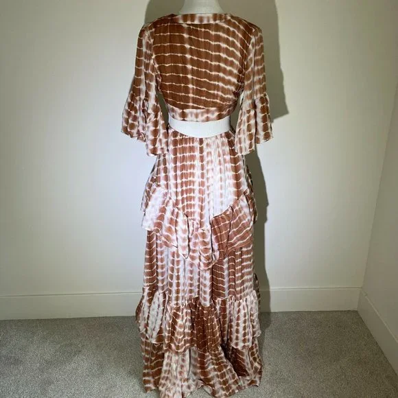 Vici X Nordstrom Tie Dye Plunge Neck Tiered Ruffle Maxi Dress Sz S - Picture 8 of 14